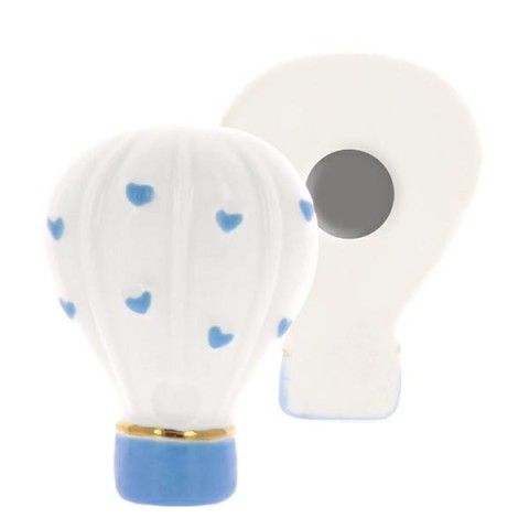 MAGNETE MONGOLFIERA CON CUORI CIELO PORCELLANA 4X5.5